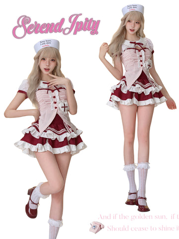 Serendipity Doll series emergency sweetheart top + splicing skirt