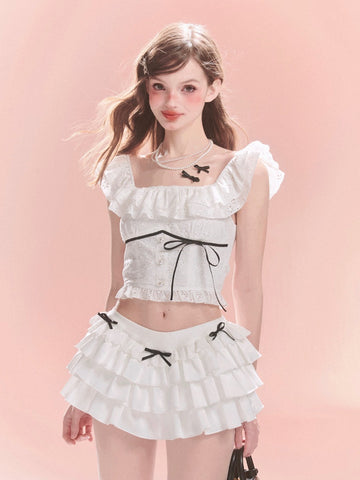 White bow skirt for women summer cake skirt