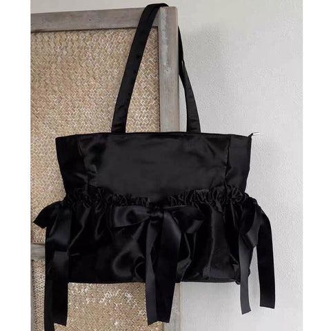 New satin ballerina style pleated bow shoulder bag