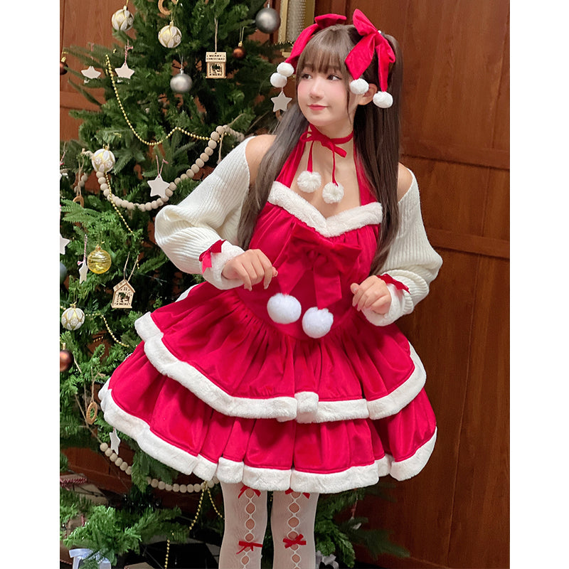 [Christmas Love Song] Sweet Girl New Year Bow Plush Dress