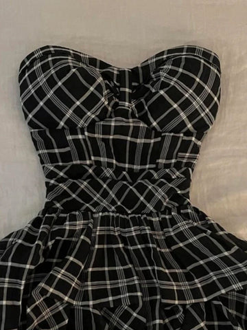 Summer new French Hepburn retro plaid sleeveless dress