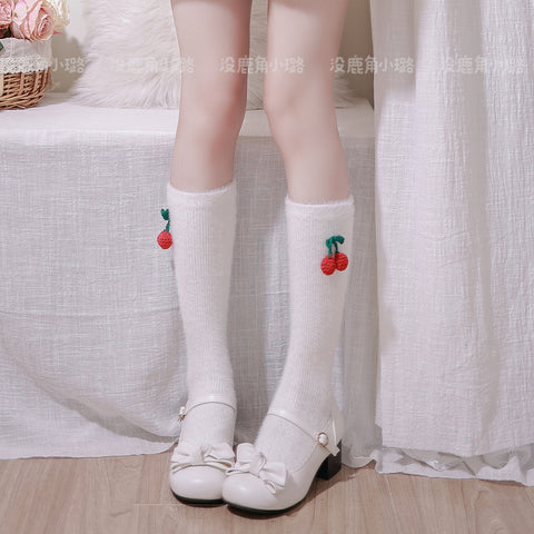 Gentle and sweet pink bow warm calf socks