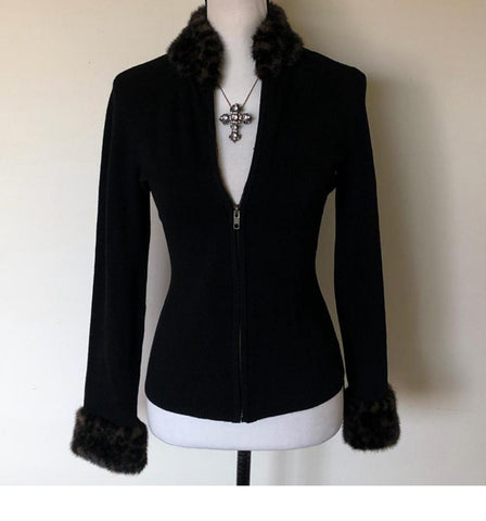 Original black fur collar jacket for women