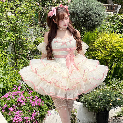 Lolita Ballet Bow Sweet Three-dimensional Flower Dress - Jam Garden