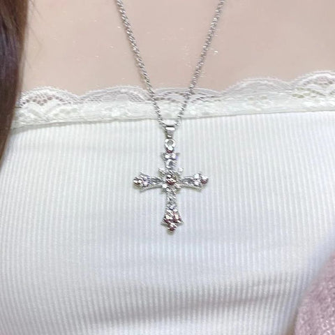 Cross Diamond Gothic Necklace Design Clavicle Chain - Jam Garden