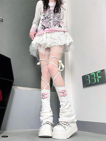 Hot girl sexy fishnet cross strap stockings leg warmers