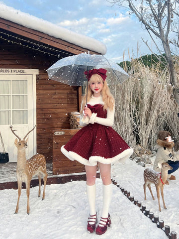 [Little Snowfall] - Christmas & New Year Red Dress Set