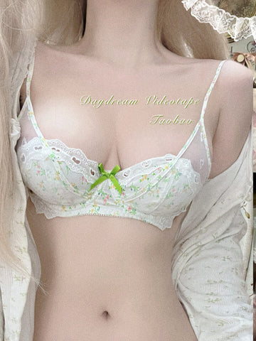 Floral French Heart Hollow Mesh Lingerie Set