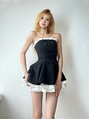 Black tube top dress hot girl waist cake tutu skirt