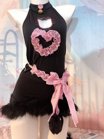 Handmade new dress black little desire cat