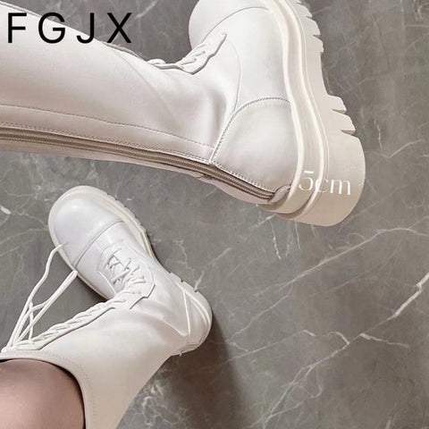 Women's super leg-lengthening lace-up white boots