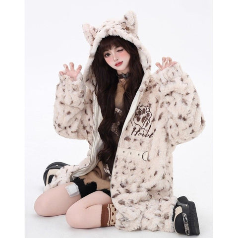 Women's winter cute ears lamb wool coat