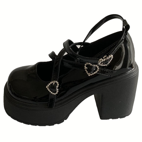 Black all-match thick-soled Mary Jane leather shoes