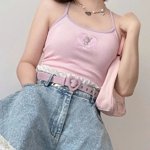 Embroidered Melody Summer Japanese Hot Girl Short Camisole - Jam Garden