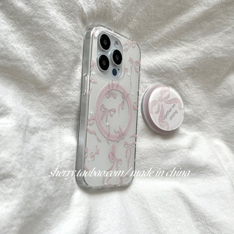 Soft romantic pink ribbon bow phone case