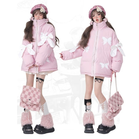 Sweet and cute bow-knot girl cotton coat