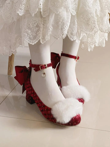 Christmas limited edition red furry high heels