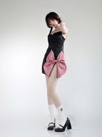 DamnGirl bow hottie cute black and pink skirt dress
