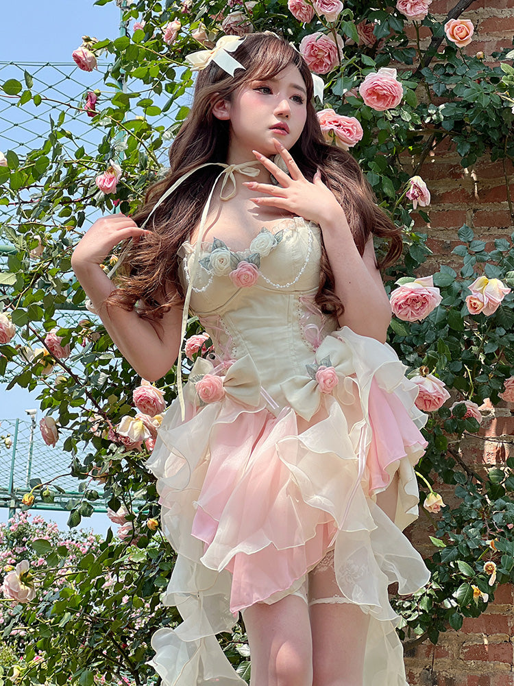 [Peach Snow Mountain] Romantic Girl Slim Dress in Spring and Summer - Jam Garden