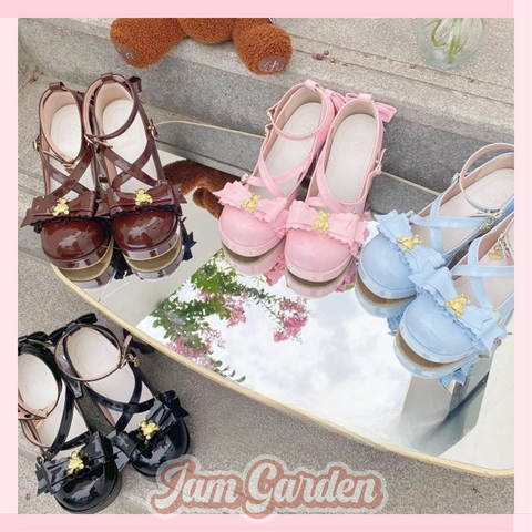 Lolita Original [Dream Bear] High-Heeled Student Single Shoes Round Toe Mary Jane Leather Shoes - Jam Garden