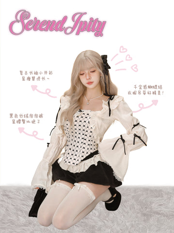 doll series brown sugar pearl beige cardigan + bra + pumpkin pants