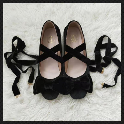 Original Lolita shoes velvet heart velvet bow tie