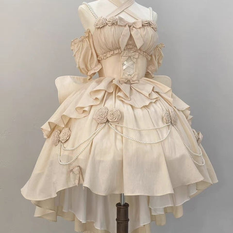 Elegant And Light Wedding Hollow Lolita Skirt With Short Front And Long Back - Jam Garden