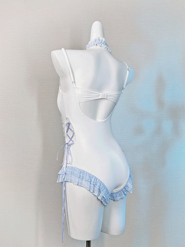 Cute princess style swimsuit with blue bow tail