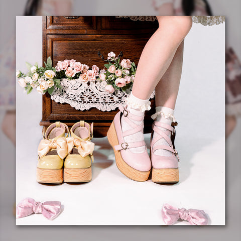 lolita shoes thick-soled shoes oversized bow shoes