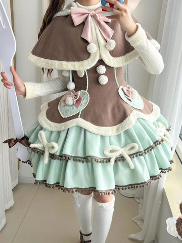 Autumn and Winter Christmas Dopamine Girl Contrast Color Dress Set