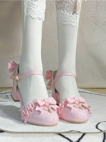 Lace pearl retro sweet simple versatile bow shoes