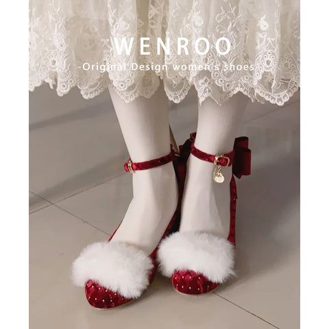 Christmas limited edition red furry high heels