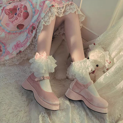 Cute pink lolita lace bow socks