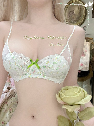 Floral French Heart Hollow Mesh Lingerie Set