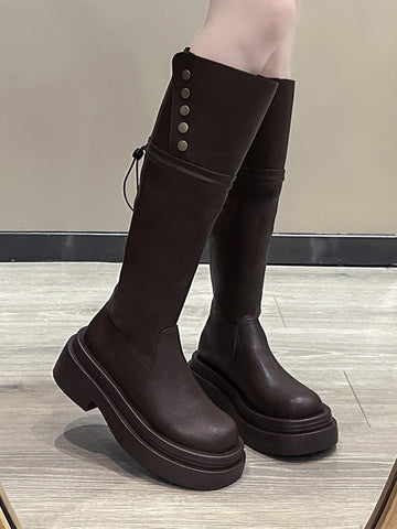 Black retro American thick-heeled platform boots