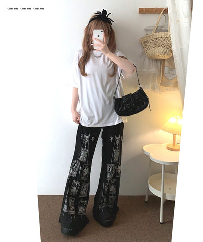 Sleepingdoll Dark style witchy flared trousers casual trousers