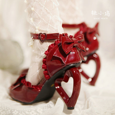 Original love heart lolita bow lolita princess high heel sandals