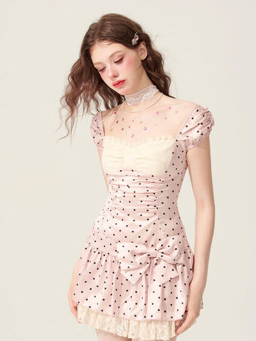 Dolly baby Pink Polka Dot French Sweet Skirt