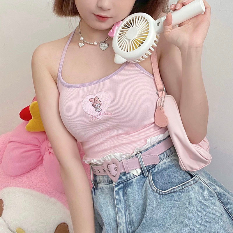 Embroidered Melody Summer Japanese Hot Girl Short Camisole - Jam Garden