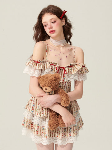 Dolly baby Women's summer slim fit off shoulder floral dress