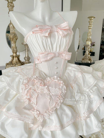 French princess pink high waist tube top puffy dress