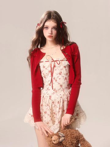 Spring and summer new small floral French lace camisole dress