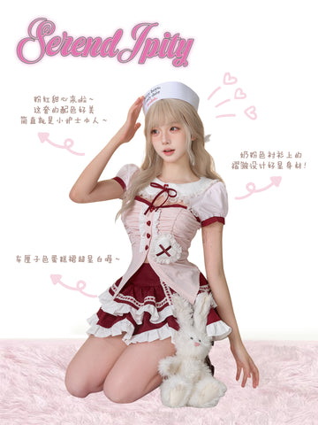 Serendipity Doll series emergency sweetheart top + splicing skirt