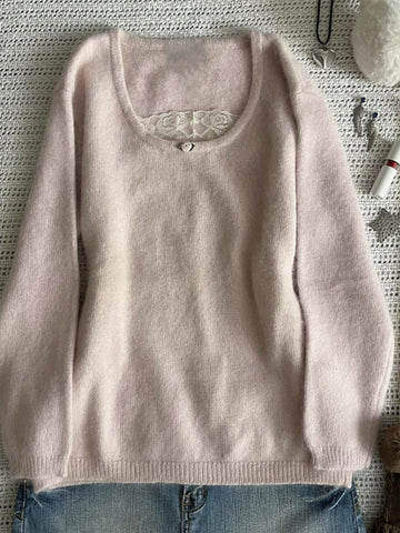 Women's original pink sweater spring and autumn lace