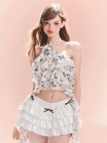 White bow skirt for women summer cake skirt