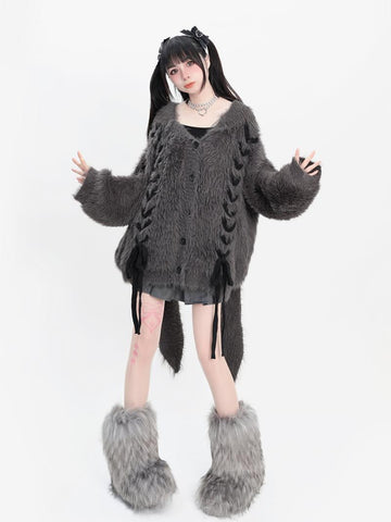 Plush Faux Mink Thick Cardigan Sweater Jacket