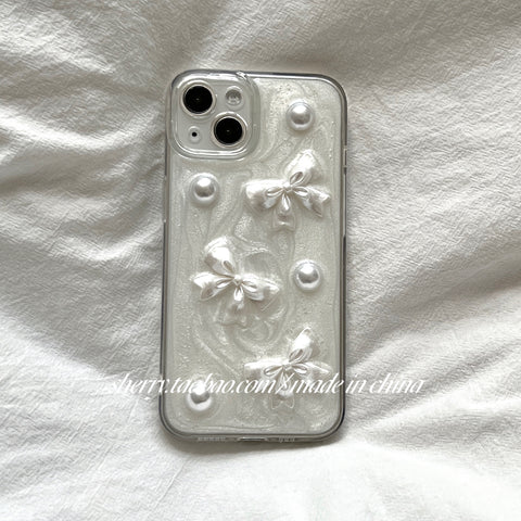 Gentle temperament pearl pleated bow phone case