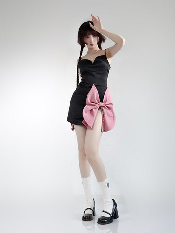 DamnGirl bow hottie cute black and pink skirt dress