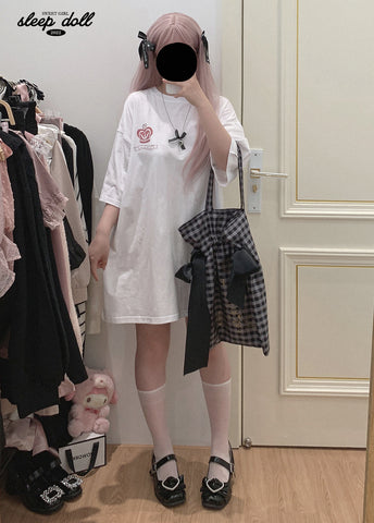 Sleepingdoll Sanrio Cute Character Printed Round Neck Loose Long T-Shirt Dress