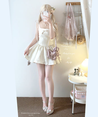 sleepingdoll French style bow waist suspender dress